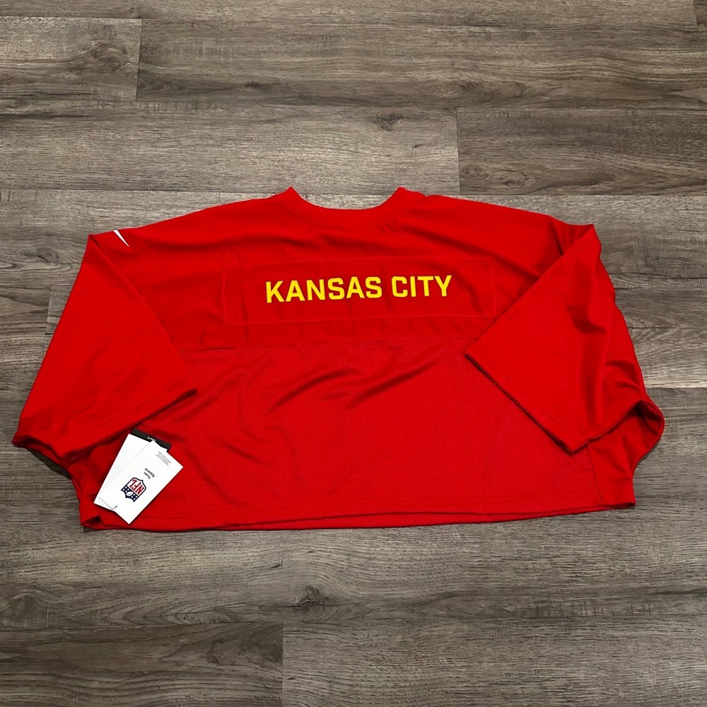 Nike Kansas City Chiefs Cropped Mesh Football Jersey Red Women's L Oversized - Picture 2 of 9